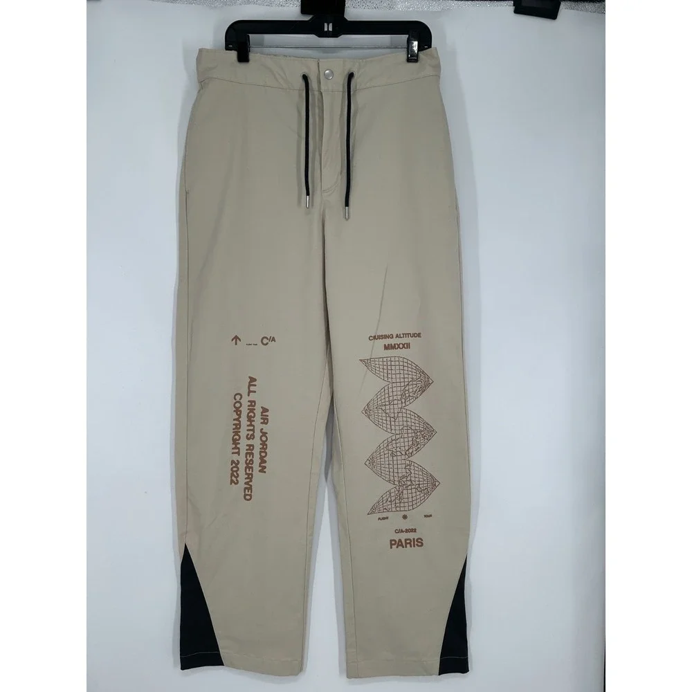Air Jordan Flight Heritage Woven Pants Mens Large Beige Tan Loose Fit DV1609-206